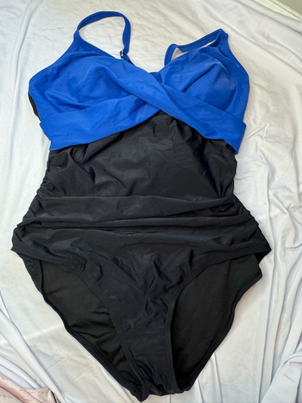 Women’s Twist-Front One-Piece Swimsuit - Blue & Black